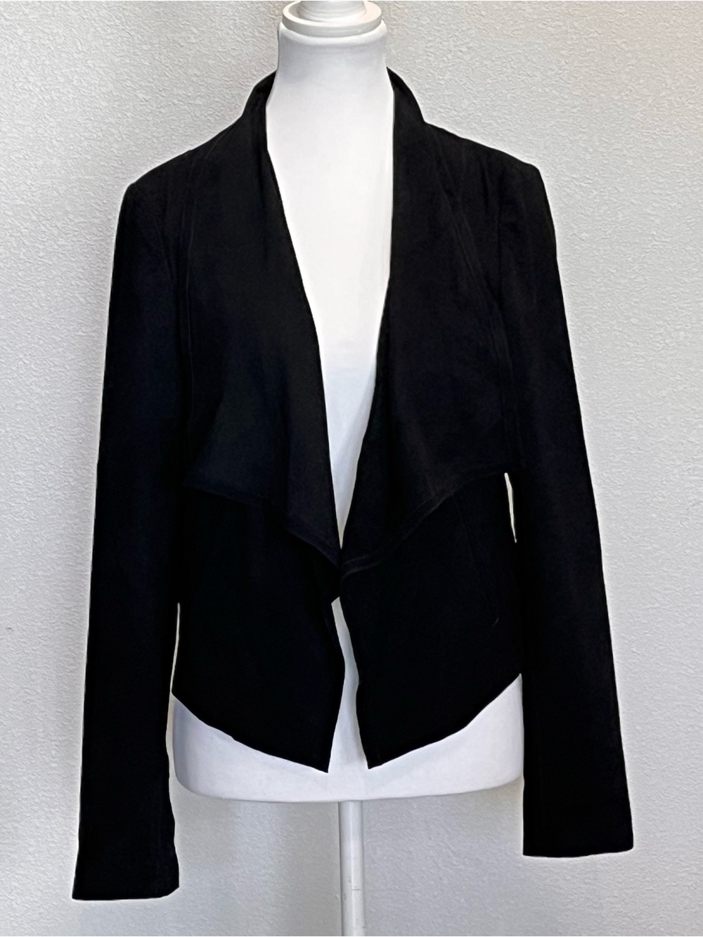 Cole Haan Black Genuine Suede Waterfall Open Front Drape Jacket Coat Small